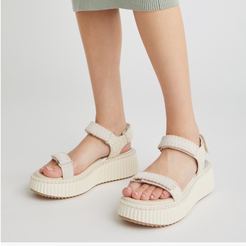 Dolce Vita Debra Platform Sandals Ivory Suede Women’s Size 10 Contrast Stiching - Picture 2 of 9